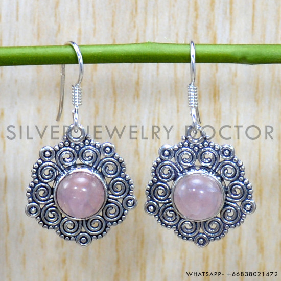 Rose Quartz 925 Sterling Silver Earrings (SJWE-780)