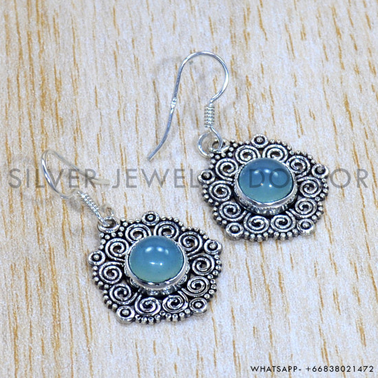Chalcedony 925 Sterling Silver Earrings (SJWE-782)