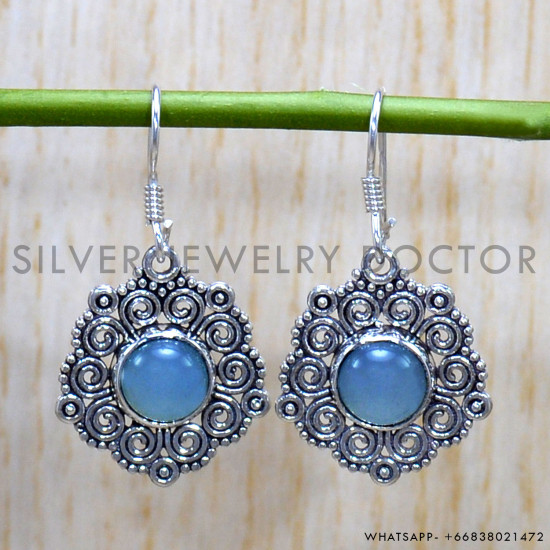 Chalcedony 925 Sterling Silver Earrings (SJWE-782)