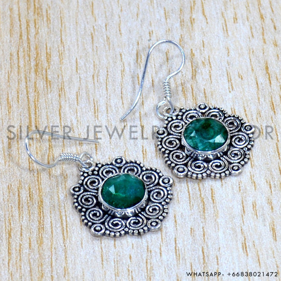 Emerald 925 Sterling Silver Earrings (SJWE-783)