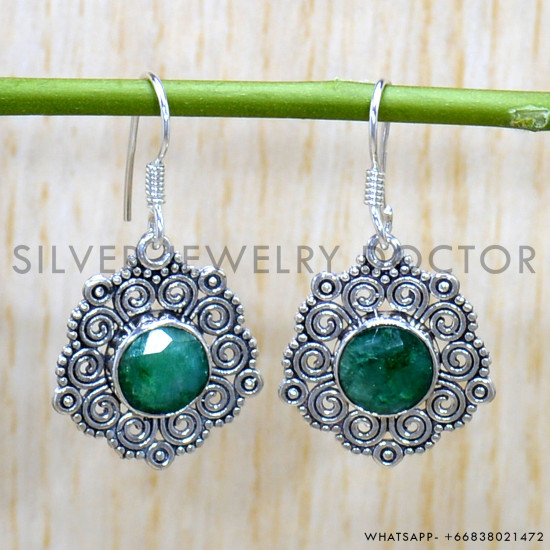 Emerald 925 Sterling Silver Earrings (SJWE-783)
