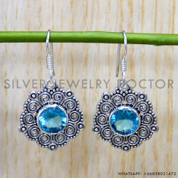 Blue Topaz 925 Sterling Silver Earrings (SJWE-785)