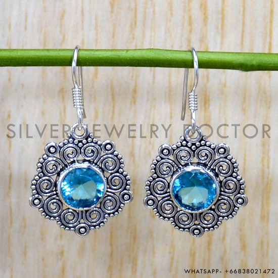 Blue Topaz 925 Sterling Silver Earrings (SJWE-785)