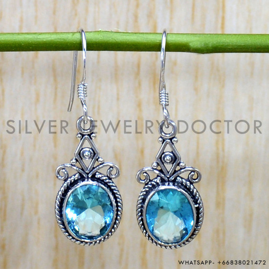 Blue Topaz 925 Sterling Silver Earrings (SJWE-786)