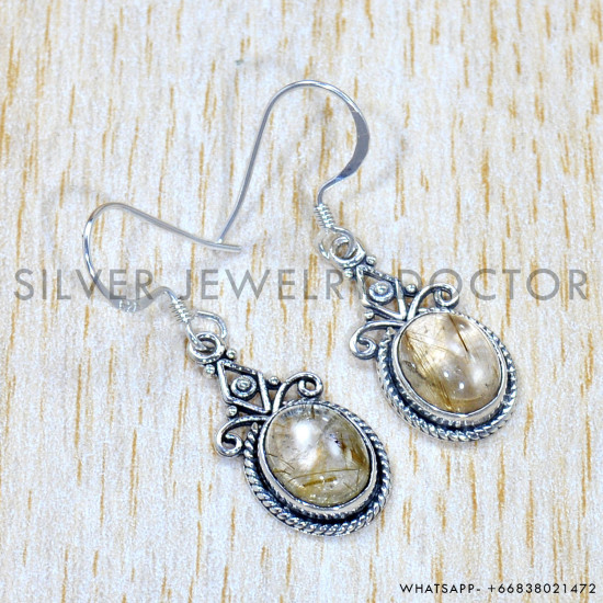 Golden Rutile 925 Sterling Silver Earrings (SJWE-788)