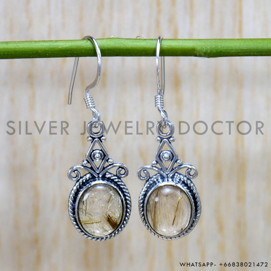 Golden Rutile 925 Sterling Silver Earrings (SJWE-788)