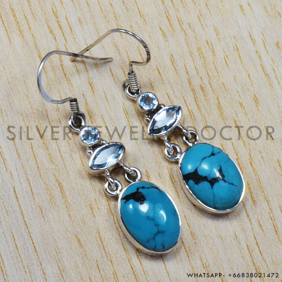 Blue Topaz 925 Sterling Silver Earrings (SJWE-79) Blue Topaz 925 Sterling Silver Earrings (SJWE-79)