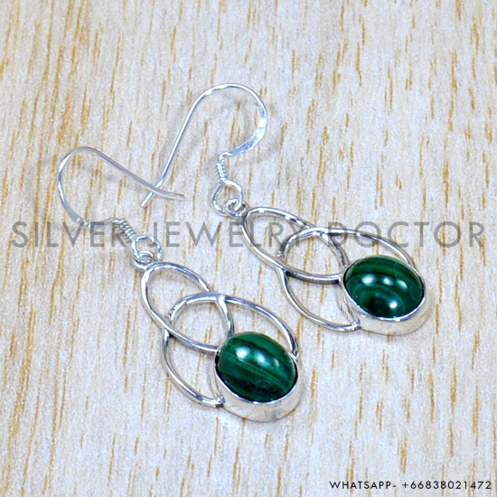 Malachite 925 Sterling Silver Earrings (SJWE-792)