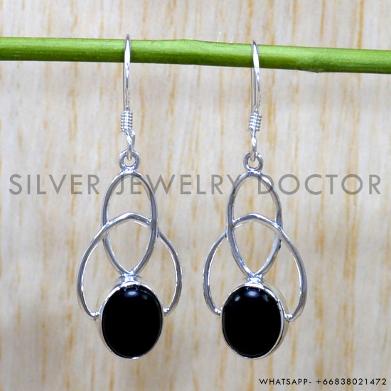 Black Onyx 925 Sterling Silver Earrings (SJWE-793)