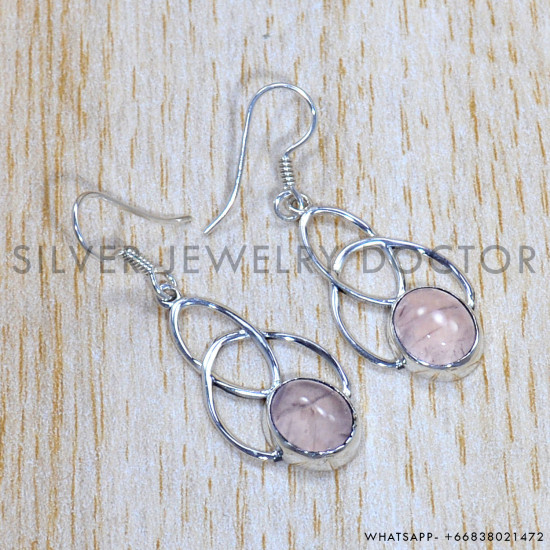 Rose Quartz 925 Sterling Silver Earrings (SJWE-796)