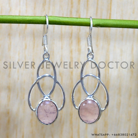 Rose Quartz 925 Sterling Silver Earrings (SJWE-796)