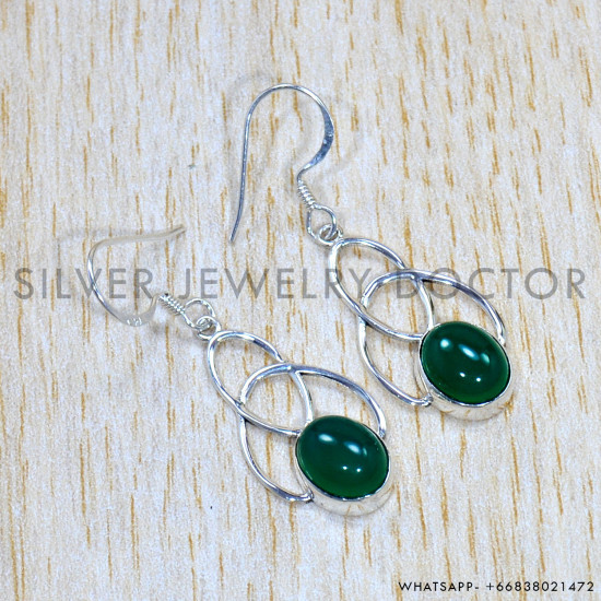 Green Onyx 925 Sterling Silver Earrings (SJWE-798)