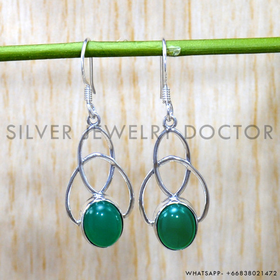 Green Onyx 925 Sterling Silver Earrings (SJWE-798)