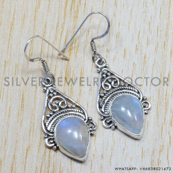 Rainbow Moonstone 925 Sterling Silver Earrings (SJWE-8)