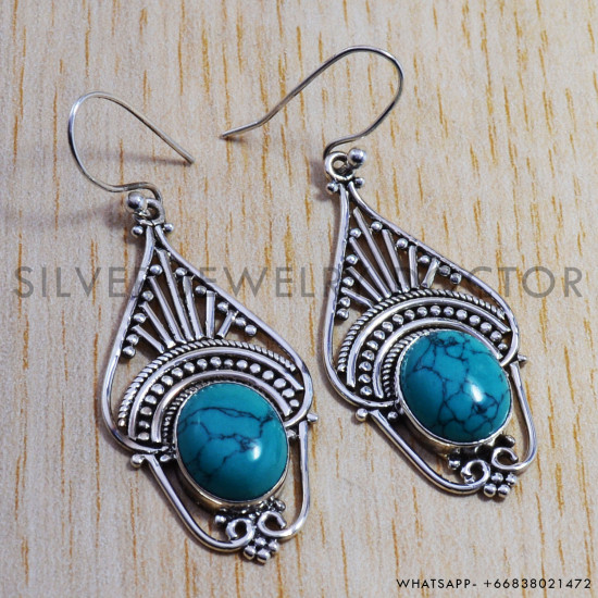 Turquoise 925 Sterling Silver Earrings (SJWE-80) Turquoise 925 Sterling Silver Earrings (SJWE-80)