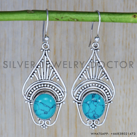 Turquoise 925 Sterling Silver Earrings (SJWE-80) Turquoise 925 Sterling Silver Earrings (SJWE-80)