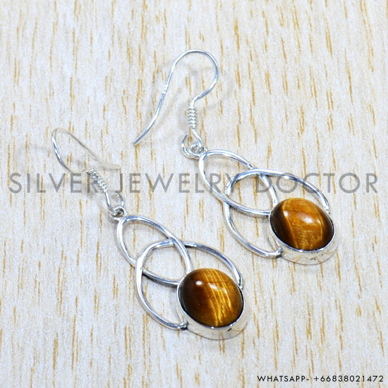 Tiger Eye 925 Sterling Silver Earrings (SJWE-800)