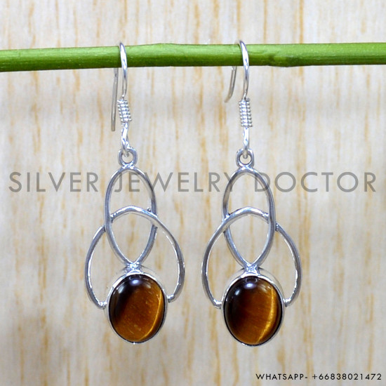 Tiger Eye 925 Sterling Silver Earrings (SJWE-800)