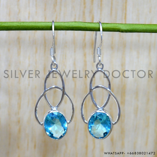 Blue Topaz 925 Sterling Silver Earrings (SJWE-805)