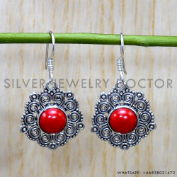 Coral 925 Sterling Silver Earrings (SJWE-806)