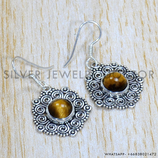 Tiger Eye 925 Sterling Silver Earrings (SJWE-807)