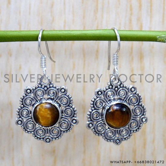 Tiger Eye 925 Sterling Silver Earrings (SJWE-807)
