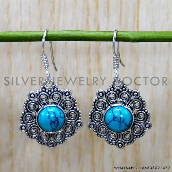Turquoise 925 Sterling Silver Earrings (SJWE-809)