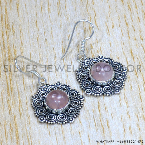 Rose Quartz 925 Sterling Silver Earrings (SJWE-810)