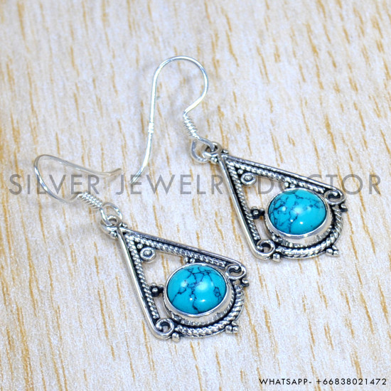 Turquoise 925 Sterling Silver Earrings (SJWE-813)