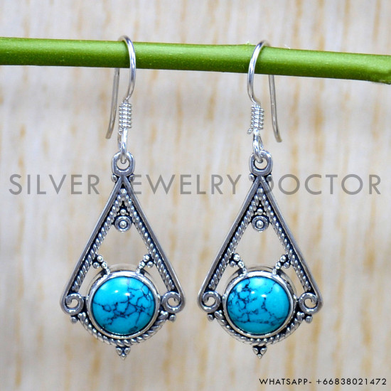Turquoise 925 Sterling Silver Earrings (SJWE-813)
