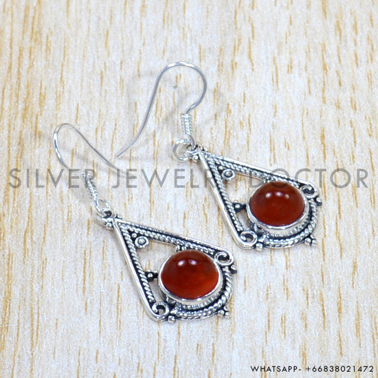 Carnelian 925 Sterling Silver Earrings (SJWE-814)