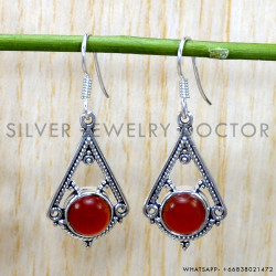 Carnelian 925 Sterling Silver Earrings (SJWE-814)