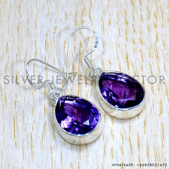 Amethyst 925 Sterling Silver Earrings (SJWE-818)