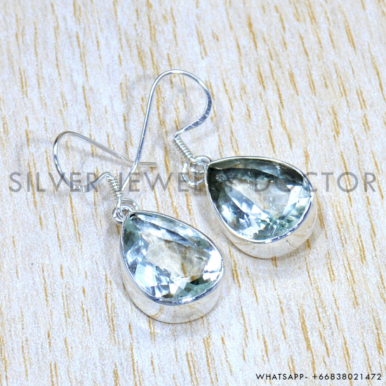 Green Amethyst 925 Sterling Silver Earrings (SJWE-819)