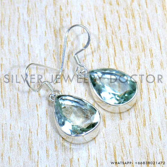Green Amethyst 925 Sterling Silver Earrings (SJWE-821)