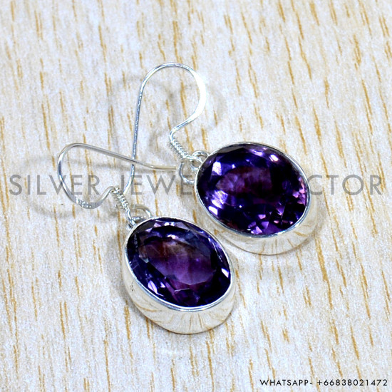 Amethyst 925 Sterling Silver Earrings (SJWE-822)