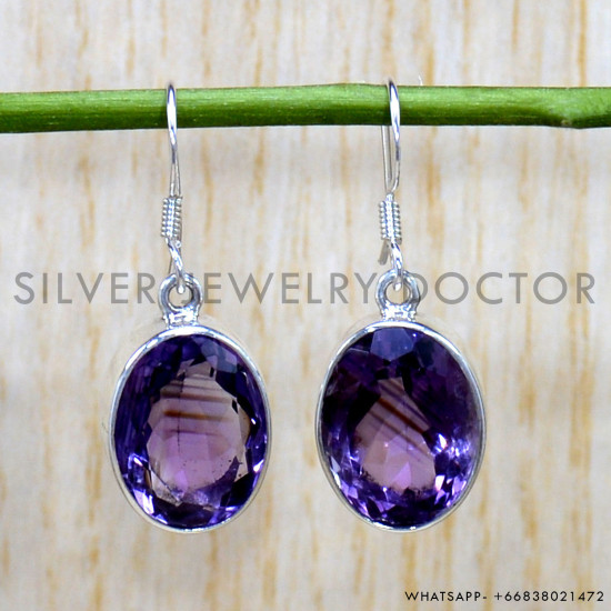 Amethyst 925 Sterling Silver Earrings (SJWE-822)