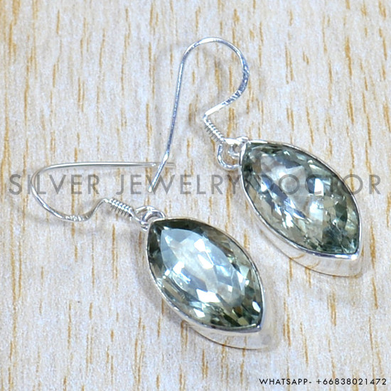 Green Amethyst 925 Sterling Silver Earrings (SJWE-824)