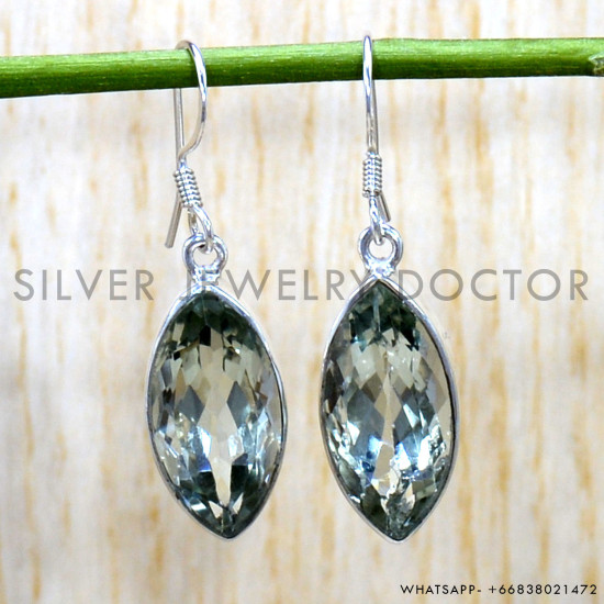 Green Amethyst 925 Sterling Silver Earrings (SJWE-824)