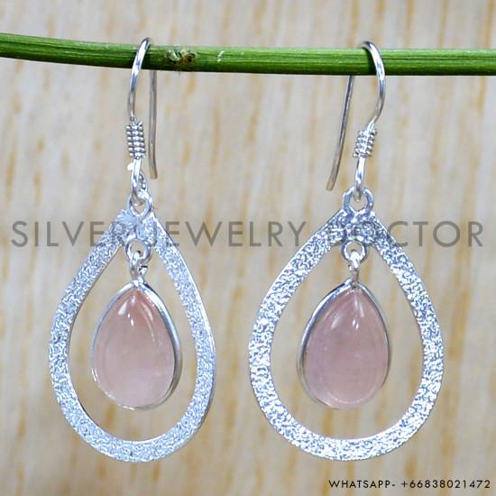 Rose Quartz 925 Sterling Silver Earrings (SJWE-829) Rose Quartz 925 Sterling Silver Earrings (SJWE-829)