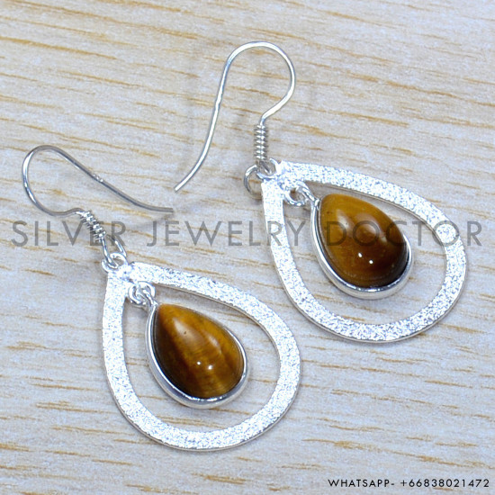 Tiger Eye 925 Sterling Silver Earrings (SJWE-832)