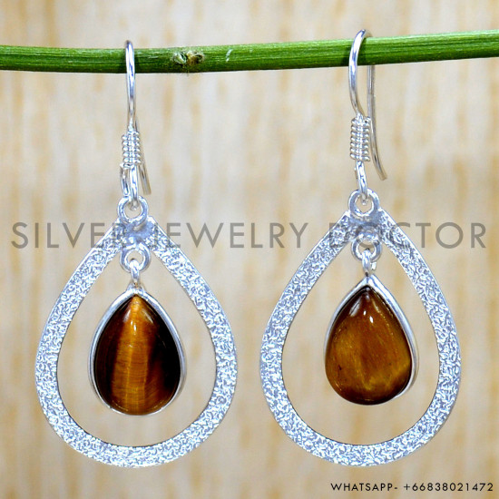 Tiger Eye 925 Sterling Silver Earrings (SJWE-832)