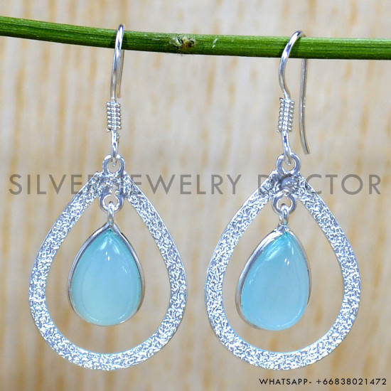 Chalcedony 925 Sterling Silver Earrings (SJWE-834)