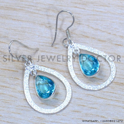 Blue Topaz 925 Sterling Silver Earrings (SJWE-837)