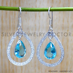 Blue Topaz 925 Sterling Silver Earrings (SJWE-837)
