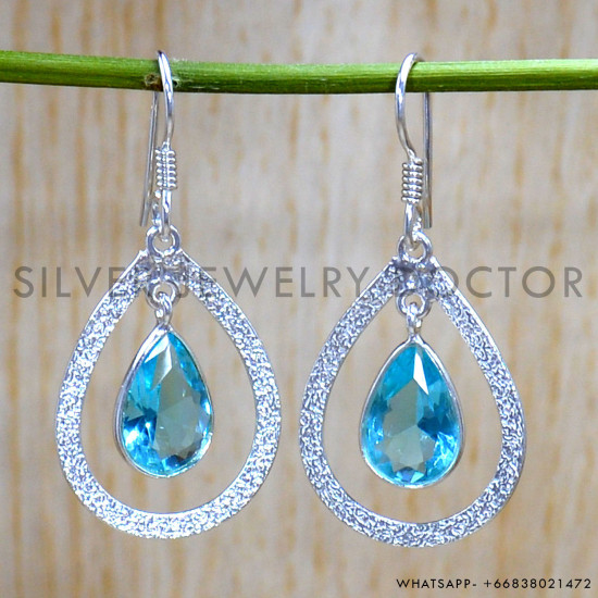 Blue Topaz 925 Sterling Silver Earrings (SJWE-837)