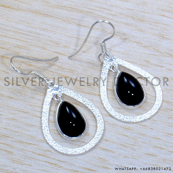 Black Onyx 925 Sterling Silver Earrings (SJWE-838)