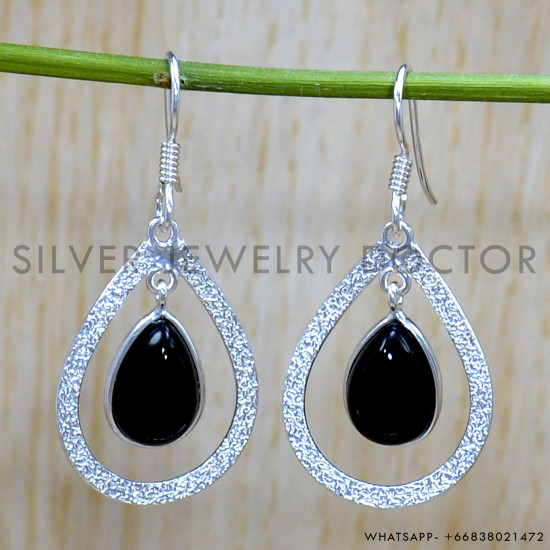 Black Onyx 925 Sterling Silver Earrings (SJWE-838)