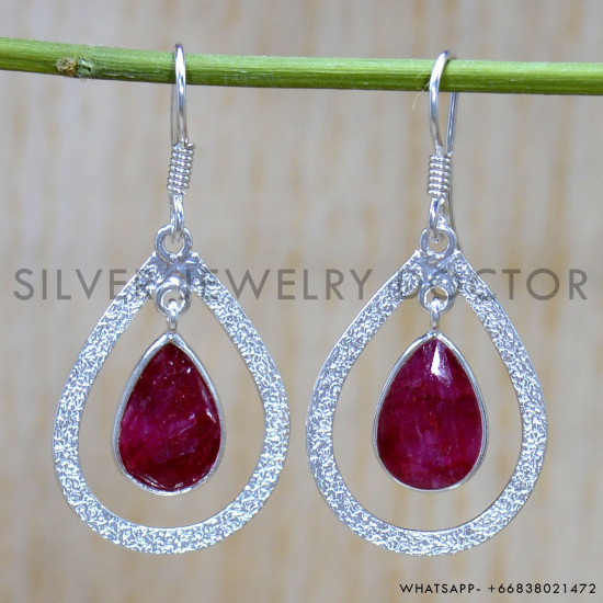 Ruby 925 Sterling Silver Earrings (SJWE-840)