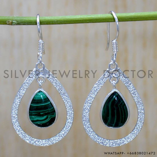 Malachite 925 Sterling Silver Earrings (SJWE-841)